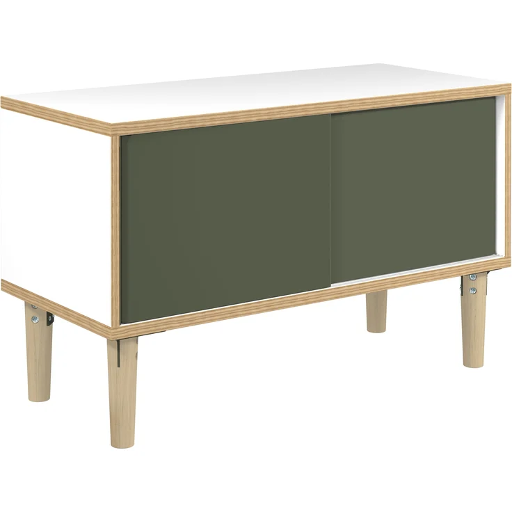 Poise Sideboard, Plywood, Schiebetüren in olivgrün, 4 Füße aus Eiche, H 621 x B 1000 x 450 mm – Bild 2