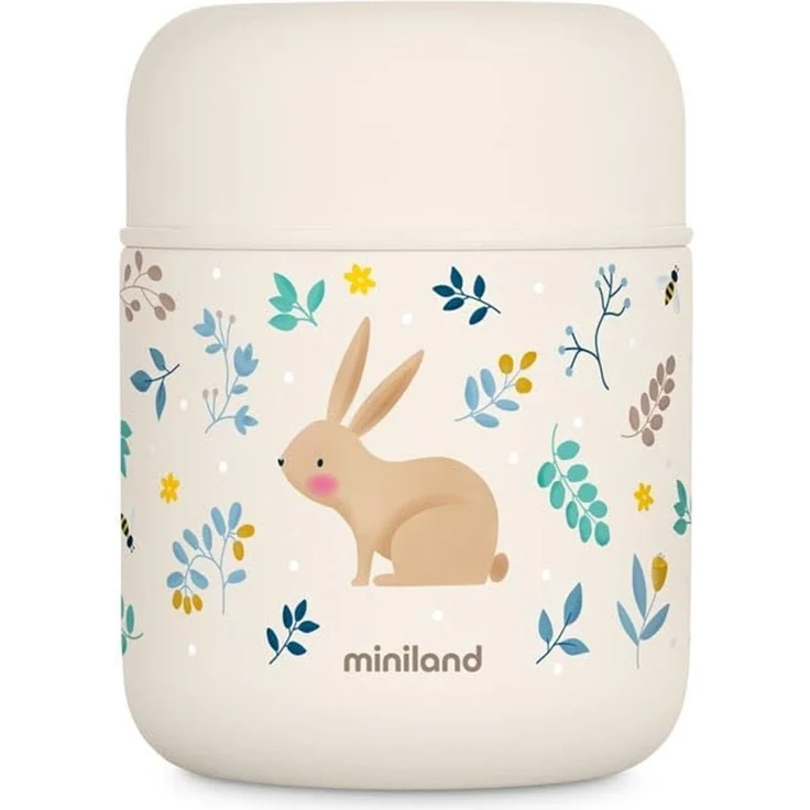 Miniland Thermy Speisebehälter für Kinder 280 ml aus Edelstahl, Doppelwandige Isolierung, Auslaufsicher | Rabbit Dreamland