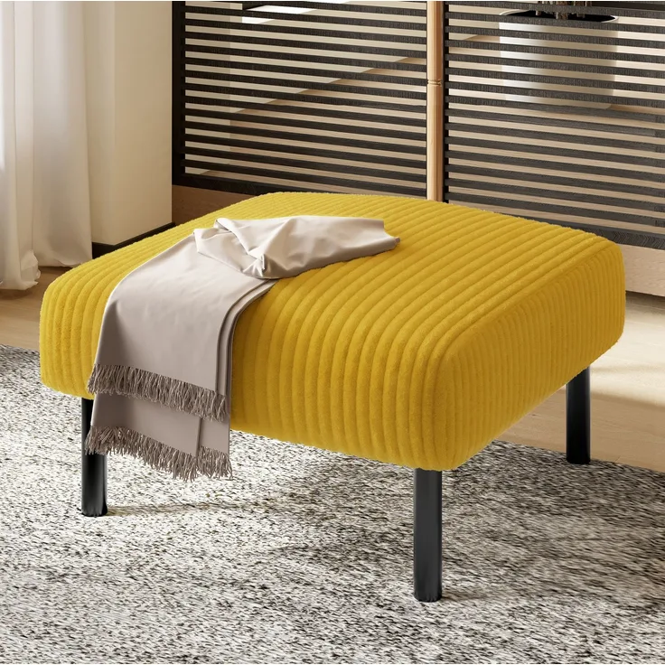 Fußhocker aus Cord mit Polsterung und Metallgestell, 56x51x39 cm, Gelb