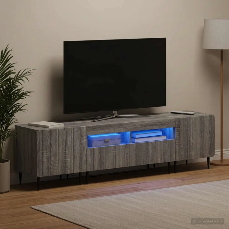 vidaXL 3-teiliges LED TV Regal ZWOLLE Sonoma-Grau Holzwerkstoff 3416524 – Bild 1