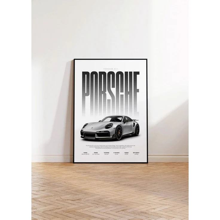 JUSTGOODMOOD Poster Silberner Sportwagen Geschenkidee Luxus Coup Wandbild Deko Print ohne, (1 St) – Bild 4