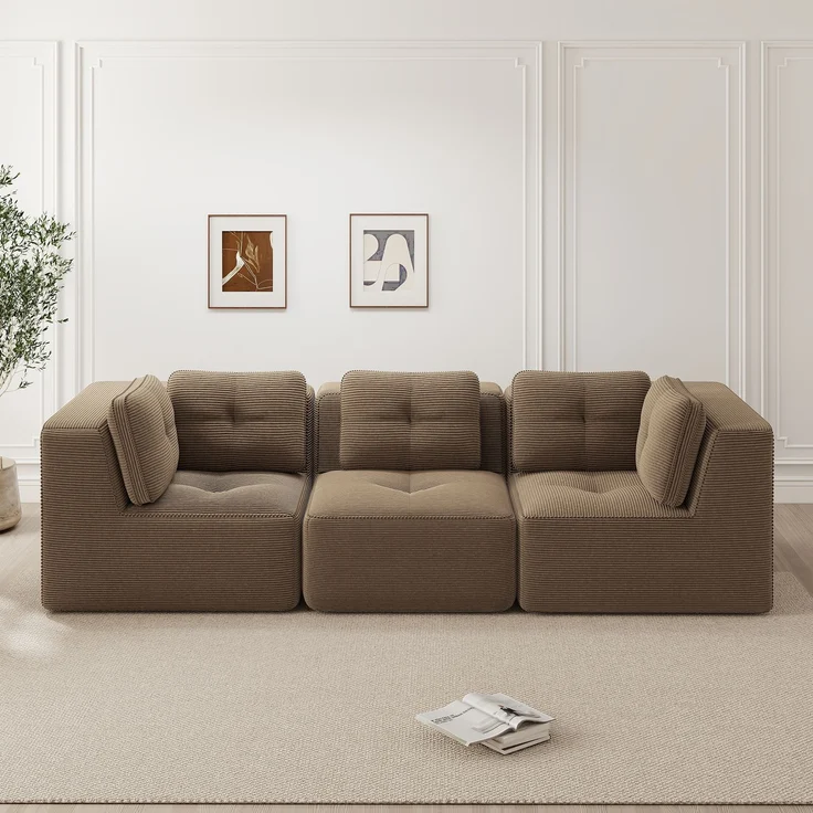EINHOM Rahmenloses Sektionssofa, modulares Ecksofa, bequemes Cordsofa, Dreisitzer-Sofa mit tiefer Sitzfläche für das Wohnzimmer, kein Aufbau erforderlich, , braun – Bild 4