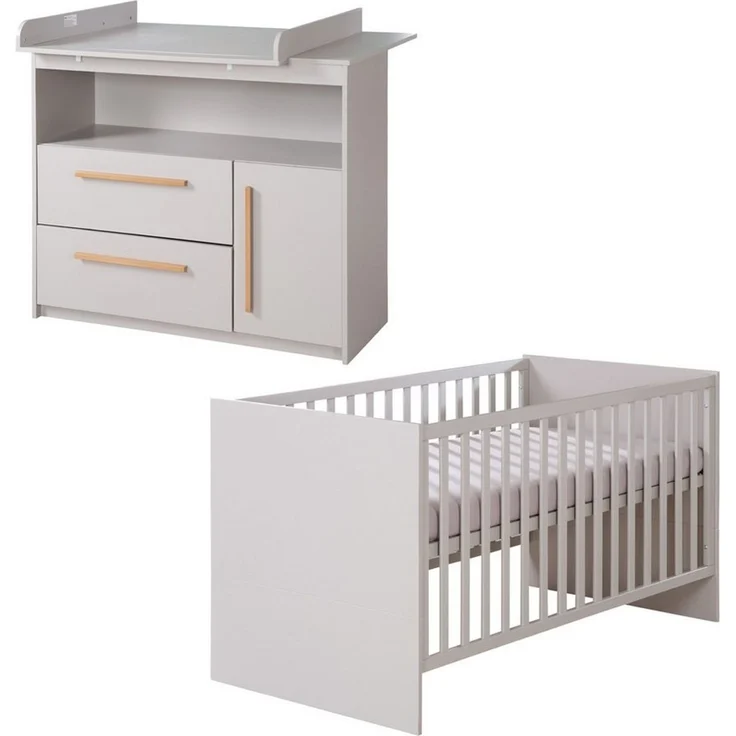 roba Babyzimmer Set Lea 2-teilig Babybett 70x140 cm Wickelkommode Beige/Grau – Bild 1