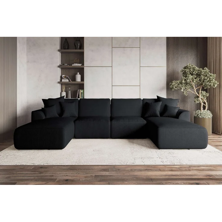 99rooms Gusto Wohnlandschaft Cordstoff POSO Schwarz mit Schlaffunktion – Bild 1
