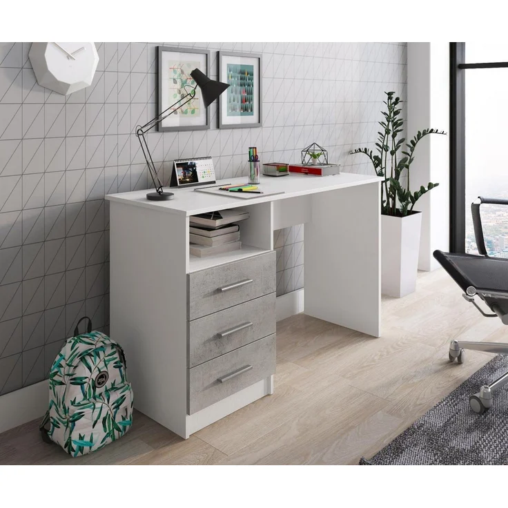 Dmora - Schreibtisch, Mehrzweckschreibtisch, Bürotisch für PC, Eckschreibtisch, 120x48h75 cm, Weiß und Zement