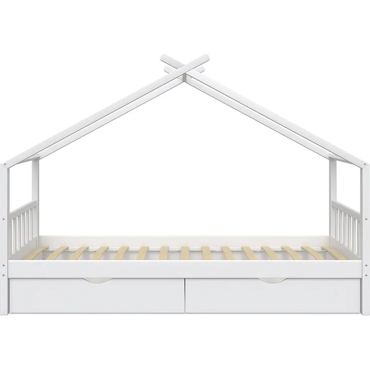 Hausbett Design Weiß 90x200 cm mit 2 Schubladen Vitalispa