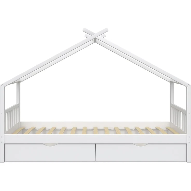 Hausbett Design Weiß 90x200 cm mit 2 Schubladen Vitalispa – Bild 1