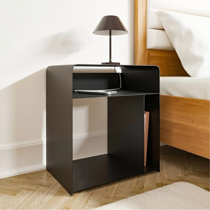 HEVVA Nachttisch ELY - Metall Schwarz/Weiß Matt für Schlafzimmer – Bild 4