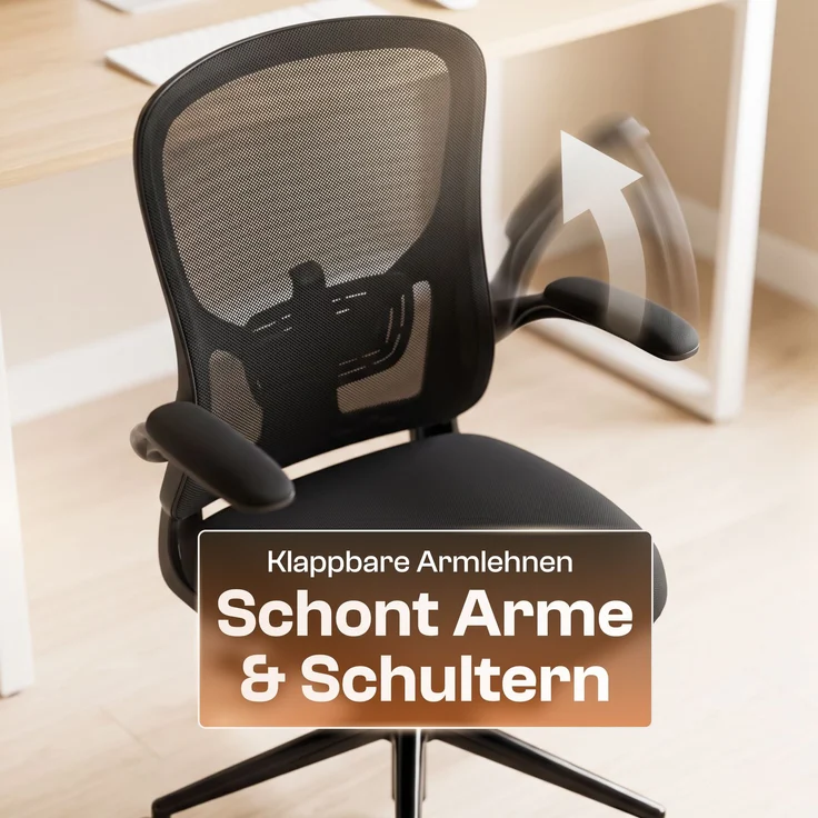 LUTIVO Delta, ergonomischer Bürostuhl ohne Kopfstütze, atmungsaktiver Mesh Stoff, Schreibtischstuhl schwarz – Bild 3