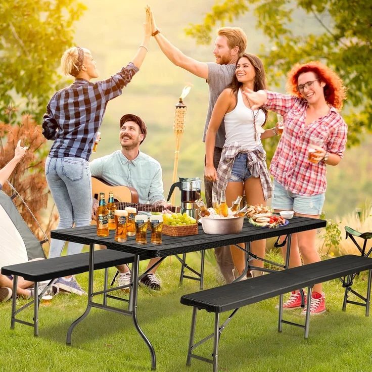 Sekey Bierzeltgarnitur Klappbar Campingtisch Set Schwarz – Bild 2