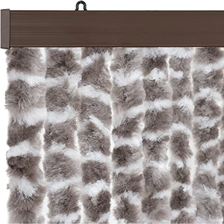 Moritz Flauschvorhang aus Chenille 56 x 185 cm taupe weiß gesteift Türvorhang als Fliegenschutz Insektenschutz für Camping Wohnwagen – Bild 4
