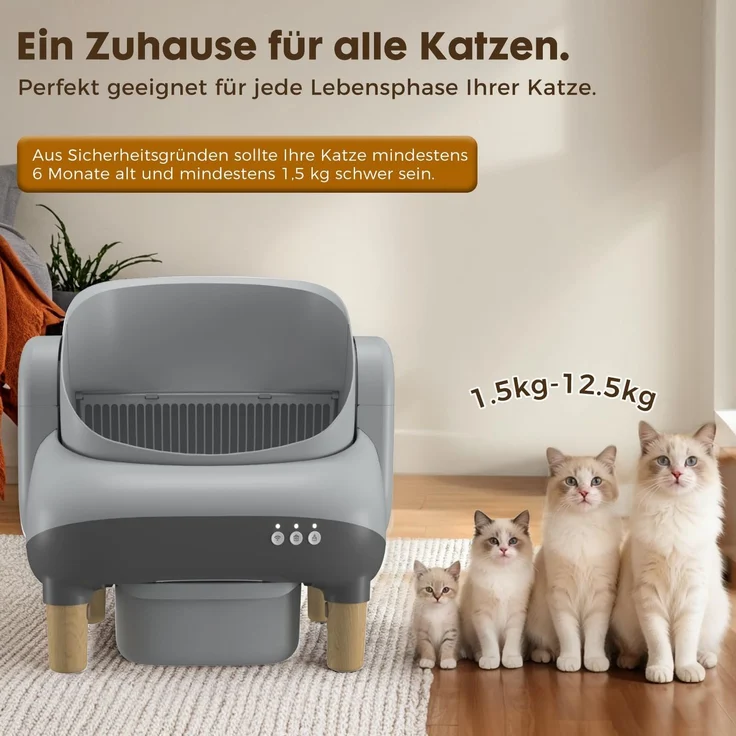 GTPLAYER Katzenklo Selbstreinigend, Selbstreinigende Katzentoilette mit Offenem Design, App-Steuerung & Sensoren, Automatisches Katzenklo mit Duftstein, Streumatte, Ideal für Mehrkatzenhaushalte, Grau – Bild 3