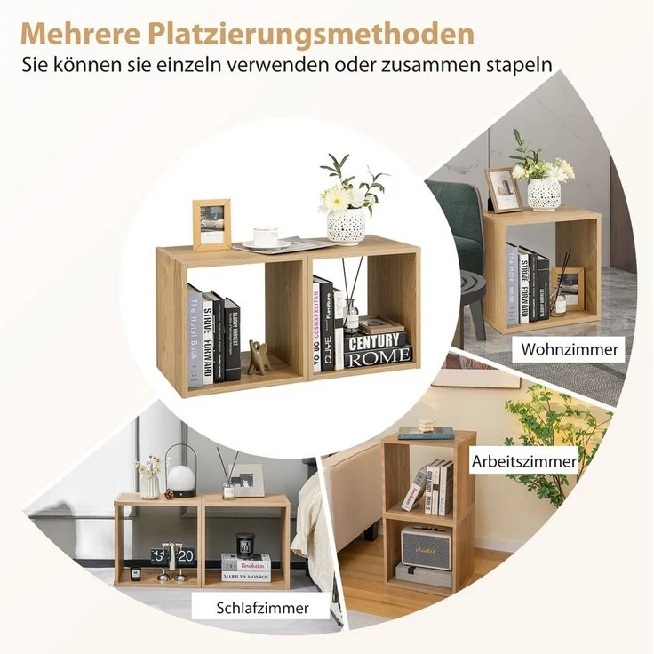 COSTWAY Bücherregal 2er Set Würfelregalen, 2-tlg, stapelbar, mit 2 Fächern – Bild 2