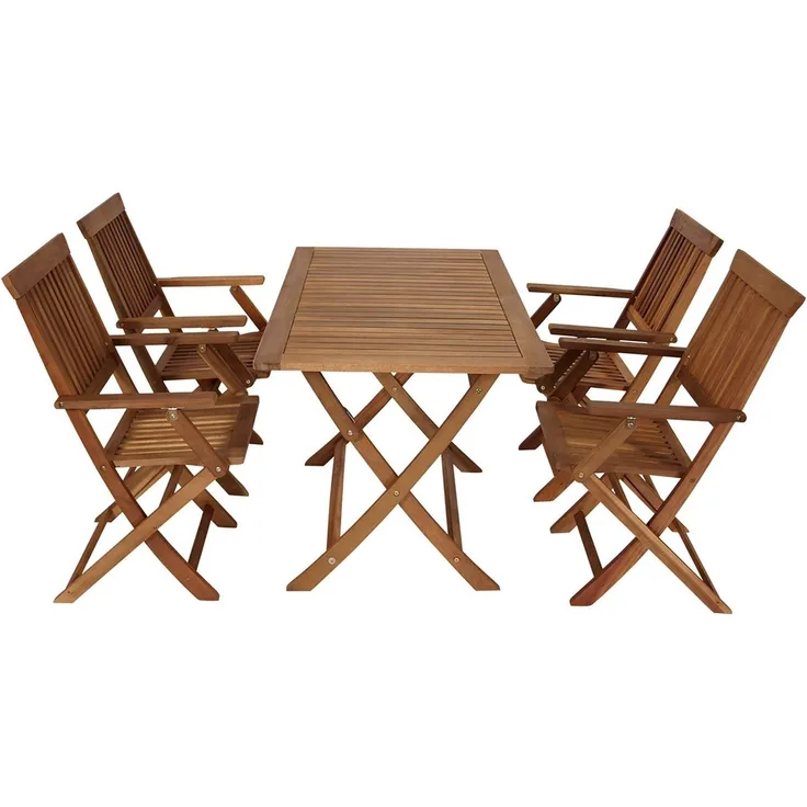 TPFGarden Garten-Essgruppe TOGULA, (FSC®-zertifiziert, 5-tlg, klappbare Sitzgruppe aus geöltem Akazienholz)