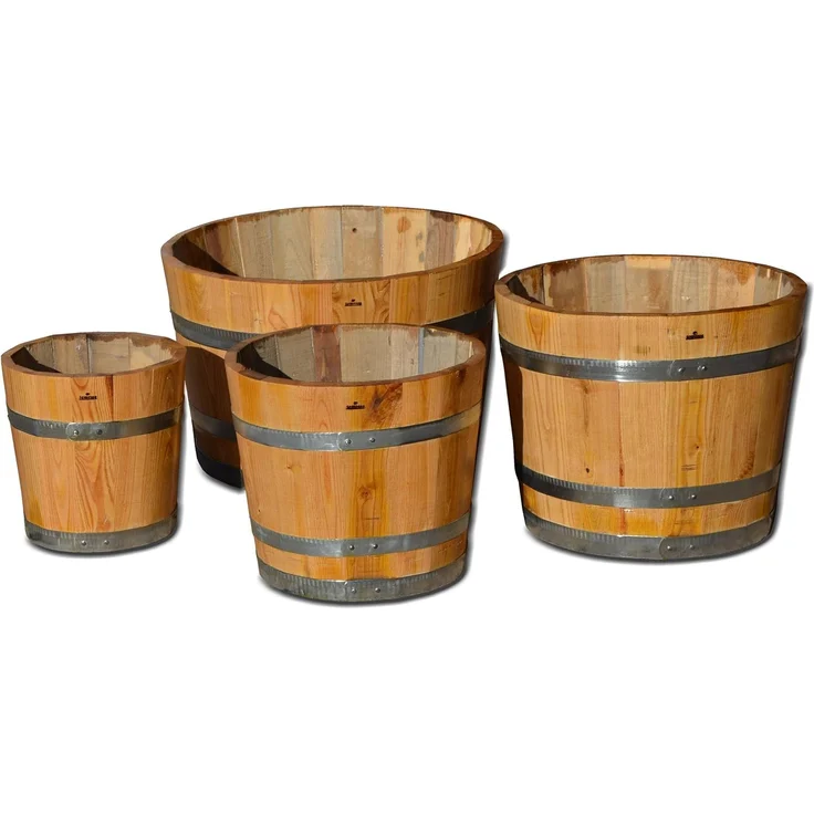 Temesso Pflanzkübel Kübel geölt, Blumenkübel aus Kastanienholz: 60 cm – Bild 2