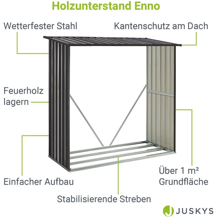 Juskys Holzunterstand Enno für Brennholz außen - Kaminholzregal aus Stahl - Unterstand für Kaminholz aus Metall in Anthrazit - Brennholzregal – Bild 3