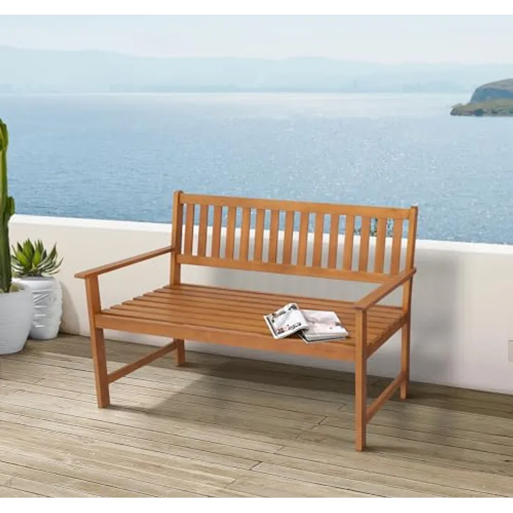 Casa.Pro Buxton, Gartenbank aus vorgeöltem Holz für 2 Personen mit ergonomischer Rückenlehne und Armlehnen, natürliche Holzoptik