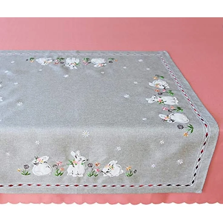 texpot Tischdecke Tischläufer Stickerei Hasen Frühling Ostern Dekoration (1-tlg) – Bild 6