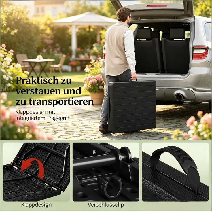 Klapptisch 180 x 74 x 70 cm in Schwarz – faltbarer Gartentisch aus HDPE und Metall für 8 Personen – Bild 3