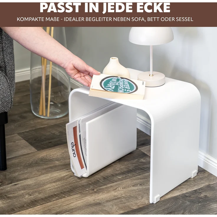 Acryl Beistelltisch mit Magazinhalter 2in1, weiß-matt – Bild 6
