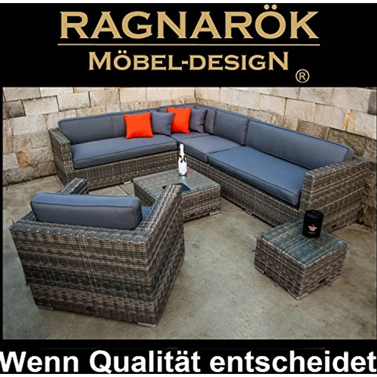 Ragnarök Möbel-Design Gartenlounge-Set Lounge Set Narvik, (Set, Ecklounge, Polyrattan, Alu), Sitzpolster ca. 16 cm dick und haben 2 intergrierte Härtegrade – Bild 4