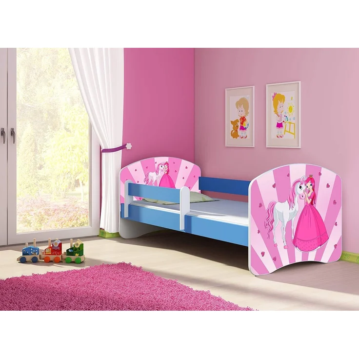 ACMA Kinderbett Jugendbett mit Einer Schublade und Matratze Blau mit Rausfallschutz Lattenrost II 140x70 160x80 180x80 (08 Princess, 180x80) – Bild 2