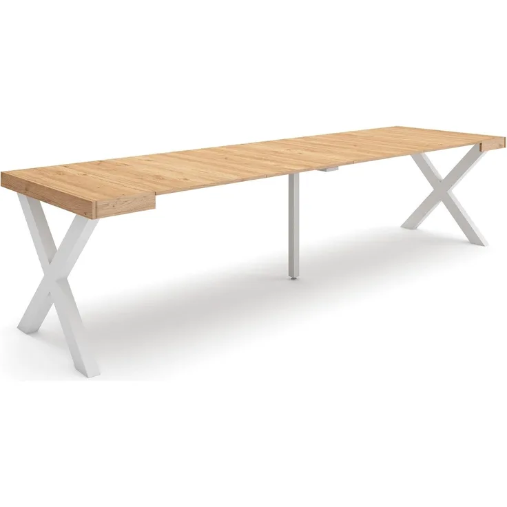 Skraut Home | Ausziehbarertisch | Multifunktionaler ausziehbarer | 300 | Für 14 Gäste | Massivholz Beine | Moderner Stil | Eiche