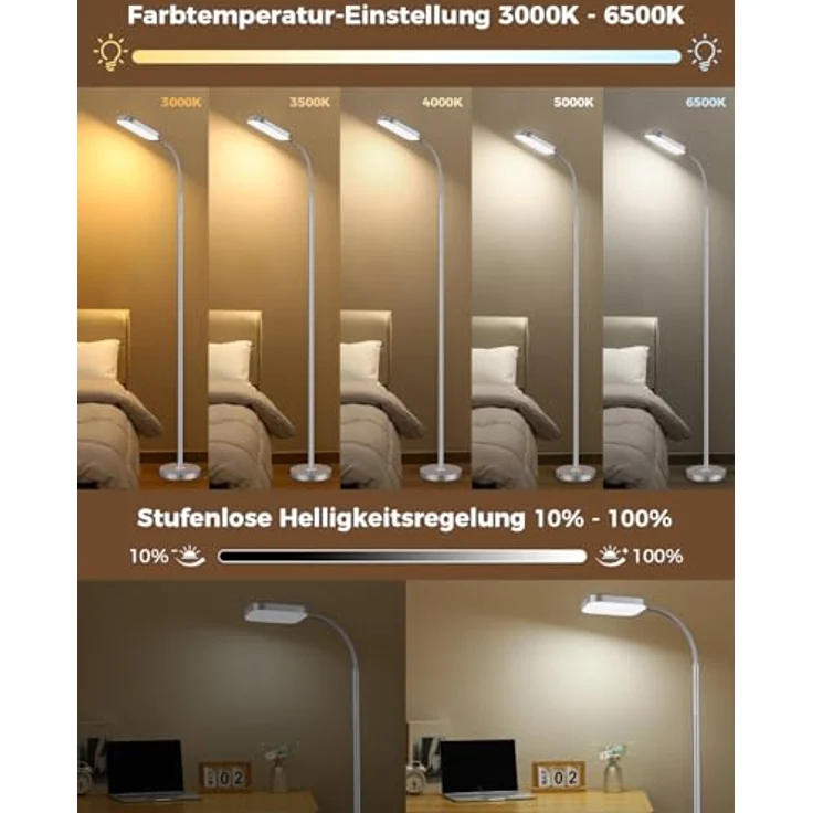 LED Stehlampe dimmbar 18W, 1850lm – Stehleuchte Wohnzimmer mit Fernbedienung, 3000–6500K, stufenlos dimmbar, Leselampe Bett mit Nachtlicht, moderne Stehlampe mit Prismadiffusor – Bild 4