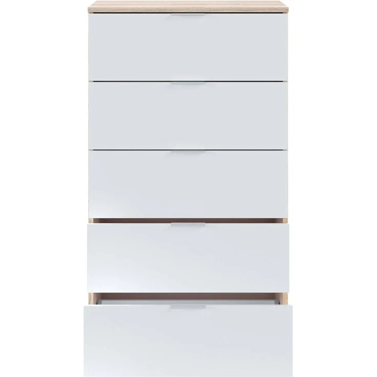Dmora - Kommode mit Schubladen Mesquite, Wöchentlich mit 5 Schubladen, Kommode für Schlafzimmer, Moderne wöchentlich, cm 60x40h110, Eiche und Weiß – Bild 6