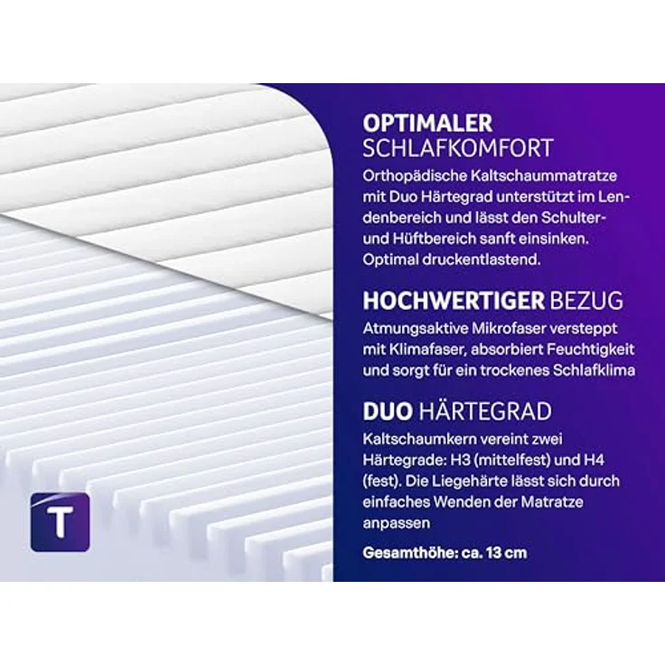 Traumnacht Easy Comfort 2 in 1 Duo - orthopädische 7- Zonen Komfortschaummatratze, Härtegrad 3 und 4, Öko-Tex Zertifiziert 140x200 cm, Höhe 13 cm, produziert nach deutschem Qualitätsstandard – Bild 4