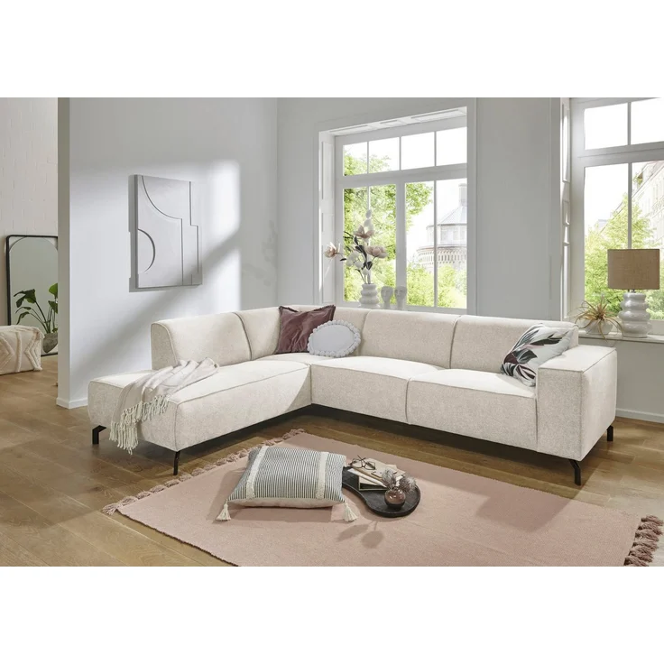 Places of Style Ecksofa Lorcan, Breite 275 cm, weiches Sitzgefühl, mit schwarzen Metallfüßen, Lederoptik und in weichem Strukturstoff – Bild 5