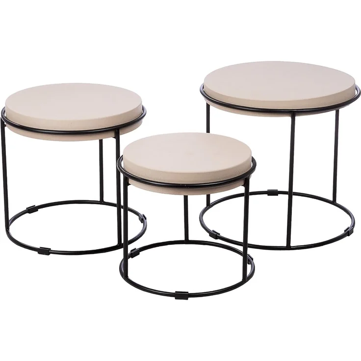 Casablanca 3er Set Beistelltisch Rotonda - Eisen - Grau - Krakelierter Oberfläche - Rund - Höhe 47cm x Ø 49cm
