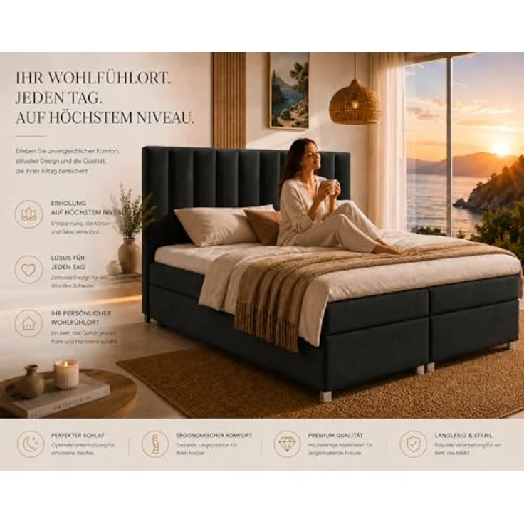 Best For Home Boxbett Trinity K-10, Schwarz, 160x200 cm, mit Bettkasten und 18 cm Matratze – Bild 6