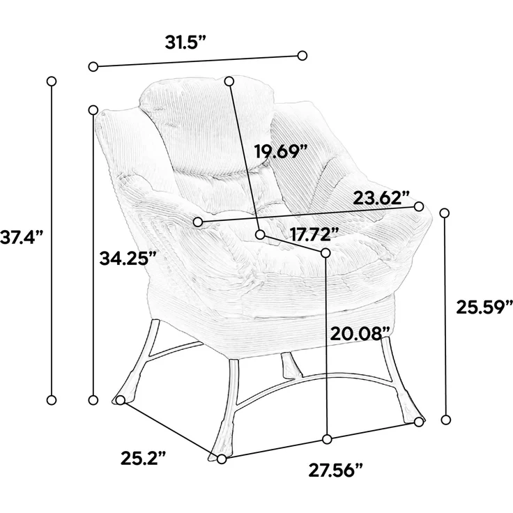 Flieks Loungesessel mit Hocker, ergonomischer Ohrensessel mit Stahlrahmen, weicher Cordstoff, Seitentasche, graugrün – Bild 6