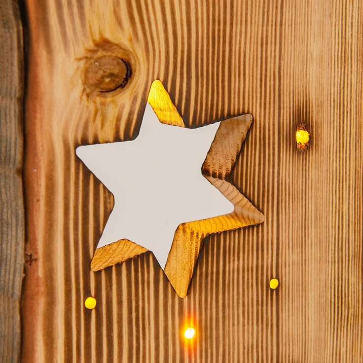 LED Weihnachtsleuchte Sternenmotiv, Holz, Timer, H 60 cm – Bild 8