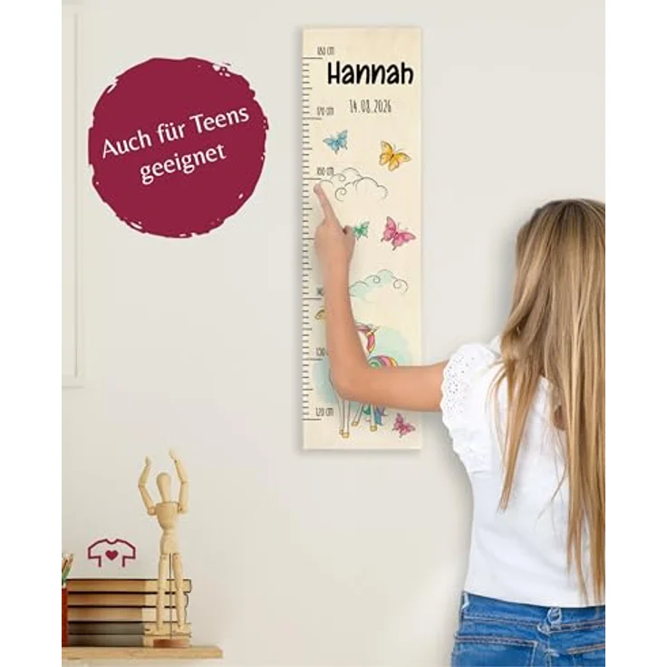 Messlatte Kind Holz - Einhörner - Babymesslatte Einhorn Kindermesslatte Unicorn I Einhornmotiv - 120-180 cm - Holz - geschenkideen zum ersten geburtstag mädchen kinderzimmer – Bild 2