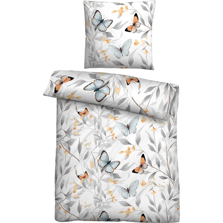 biberna Tencel Bettwäsche SCHMETTERLINGE, weiss, 1x 135x200 cm + 1x 80x80 cm – Bild 1