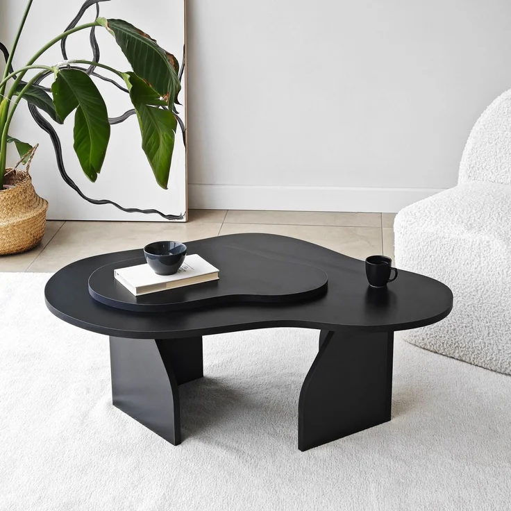 Stylish Black Coffee Table, 105 x 35 x 65 cm | 100% Melamine Coated Particle Board, 18 mm Thickness | Modern Abstract Design for Home & Office – Bild 1