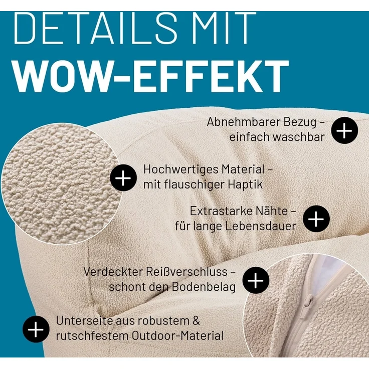 Lumaland Loungeset Sitzsack Lounge Teddy 320L, Indoor-Bezug - weich waschbar - perfekt fürs moderne Zuhause – Bild 6