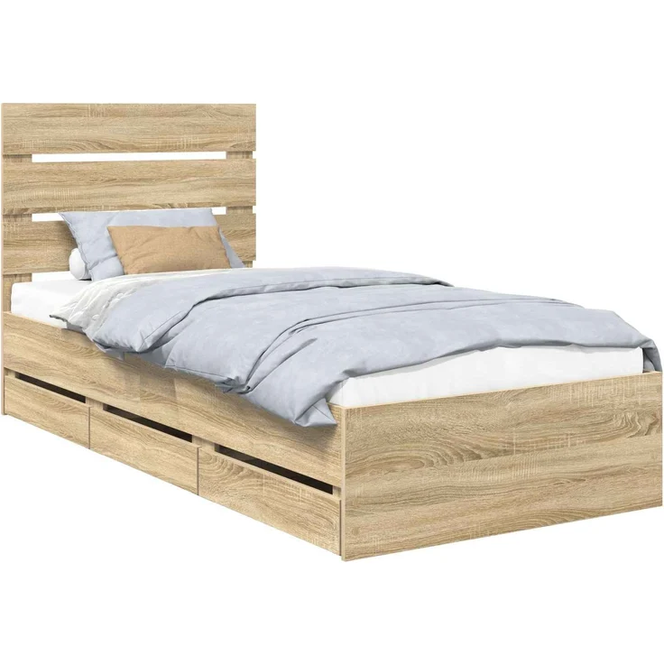 vidaXL Bettrahmen Sonoma-Eiche 100 x 200 cm Ingenieurs Holz 3411854 – Bild 2