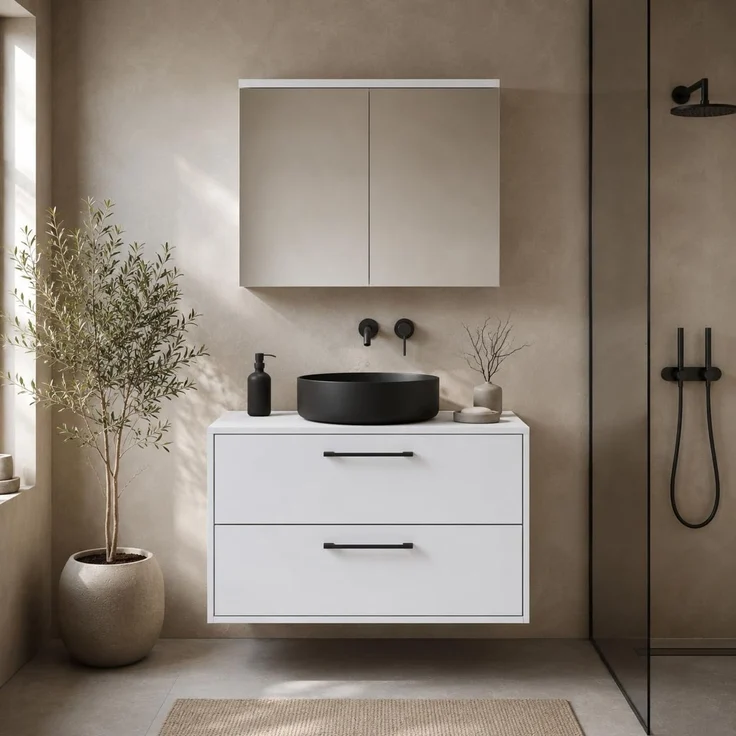 Badplaats Waschtischunterschrank Florence 80 x 46 cm - Matt Weiß - mit Spiegelschrank – Bild 2