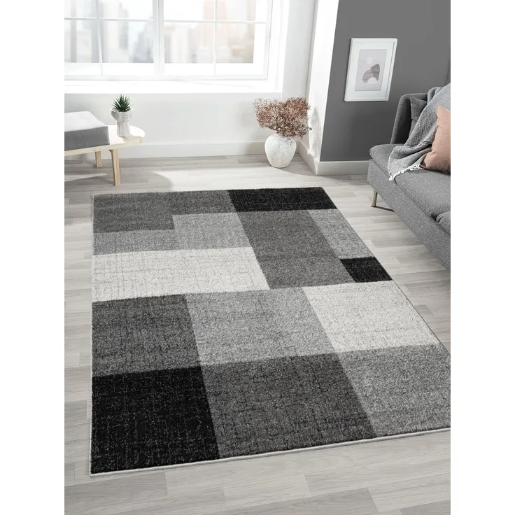 Mia's Teppiche "Mosaix - Moderner Dichter Kurzflor Teppich für Wohn- und Schlafzimmer, mit Konturenschnitt, Geometrischen Mustern, Kariert, in Grau, 120x160 cm