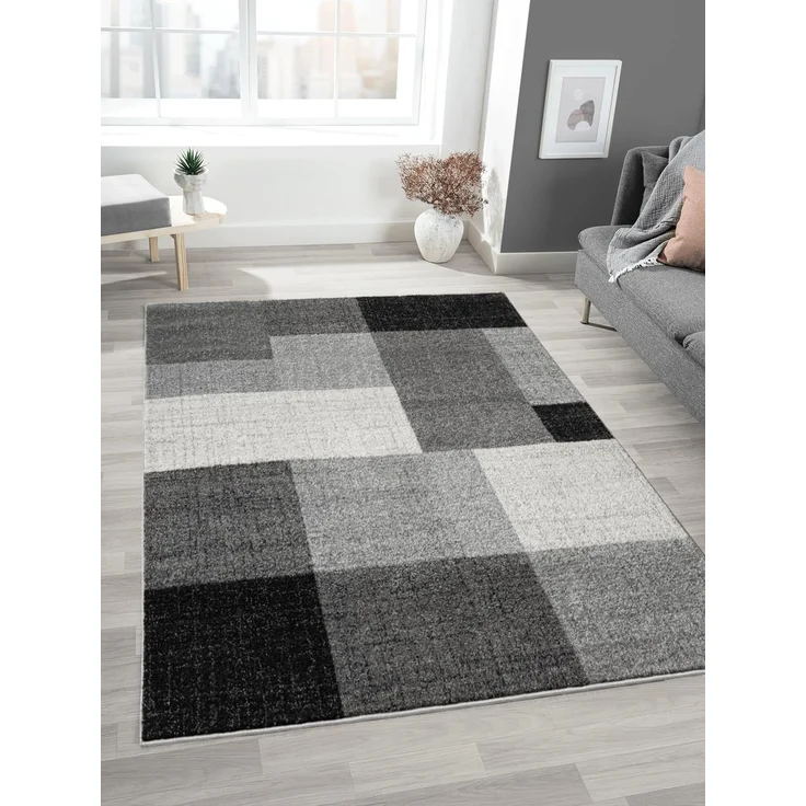 Mia's Teppiche "Mosaix - Moderner Dichter Kurzflor Teppich für Wohn- und Schlafzimmer, mit Konturenschnitt, Geometrischen Mustern, Kariert, in Grau, 120x160 cm