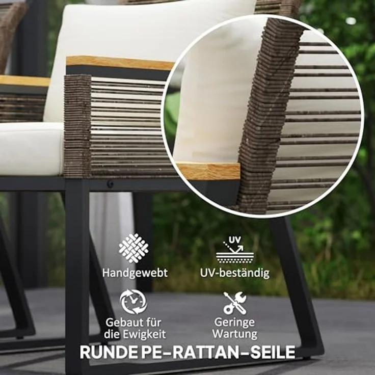 Outsunny Sitzgruppe 4 Personen, mit 2er Sofa, 2 Stühle, Glastisch, Kissen, (wetterfest Balkonmöbel-Set, 4-tlg, Polyrattan Gartenmöbel Set), Gartenlounge für Garten Balkon Grau+Beige – Bild 4