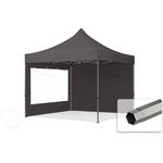 3x3 m Faltpavillon, PREMIUM Stahl 40mm, Seitenteile mit Panoramafenstern, dunkelgrau