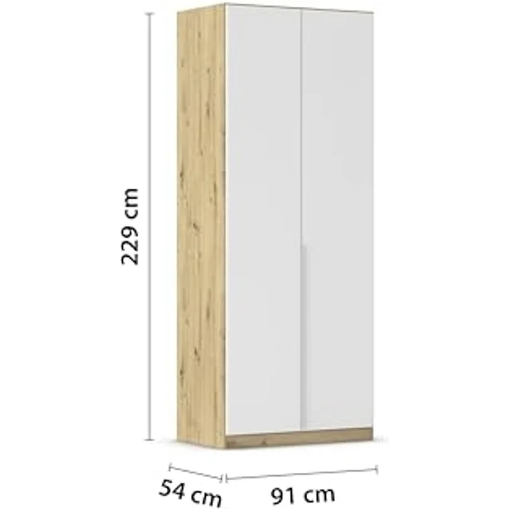 Rauch Möbel Alabama, Kleiderschrank für Schlafzimmer, Kinderzimmer, Wohnzimmer, Garderobe, Flur, 2-türig, mit Zubehör Premium, Farbe Weiß/Eiche Artisan, Holz, Breite 91 cm – Bild 3