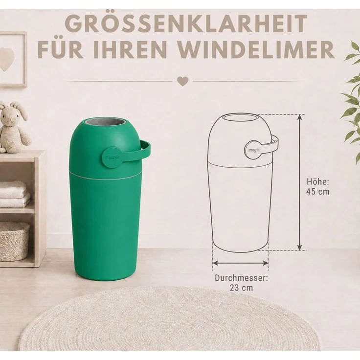 Set Magic Windeleimer, Abfalleimer mit Geruchsstopp, ohne Kassette + Windel | Hygienischer Mülleimer Geruchsdicht für Windeln ohne Kassette, Hygieneeimer für Windelentsorgung, Bad, Kinderzimmer, Küche – Bild 3
