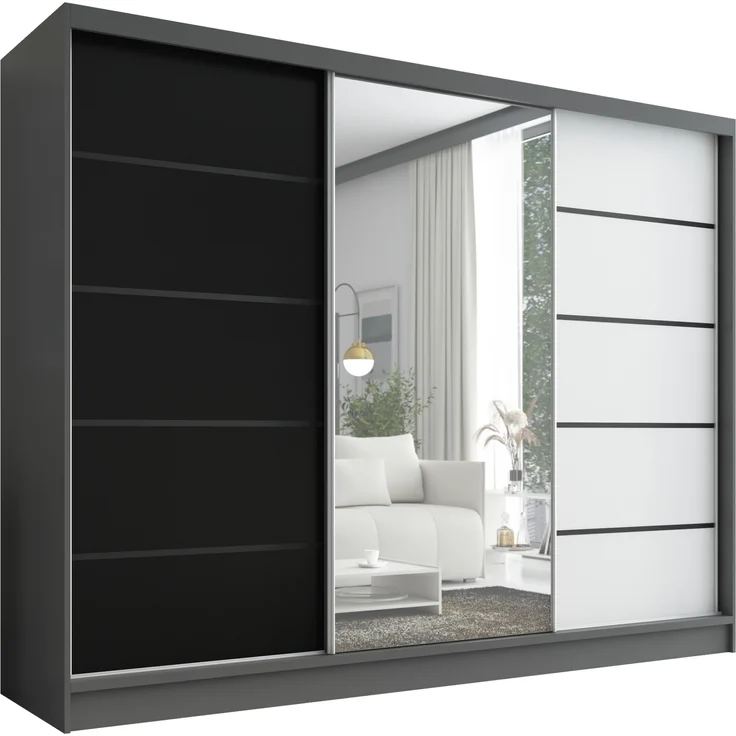 A&J MöbelLand Schwebetürenschrank AURELIA, Graphit, Schwarz, Weiß, Leiste: Schwarz – Bild 1
