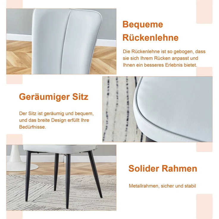Beistelltisch-Set Ø 60x72 cm mit 2 Stühlen – runder Tisch aus MDF und Metall, PU in Hellgrau/Schwarz/Walnuss – Bild 7