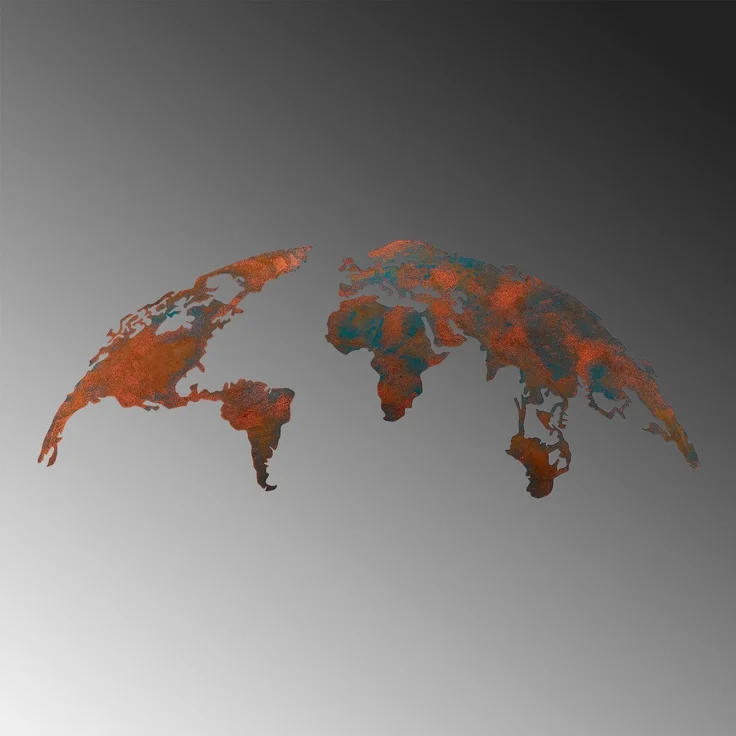 Wallity 'World Map Medium - 2' Dekoratives Wandaccessoire aus Metall, Mehrfarbig, 59 x 150 cm – Bild 5